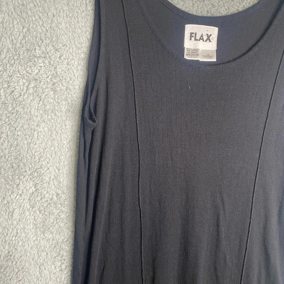 FLAX black cotton knit maxi dress minimalist lagenlook stretch boho sleeveless M - Picture 3 of 9